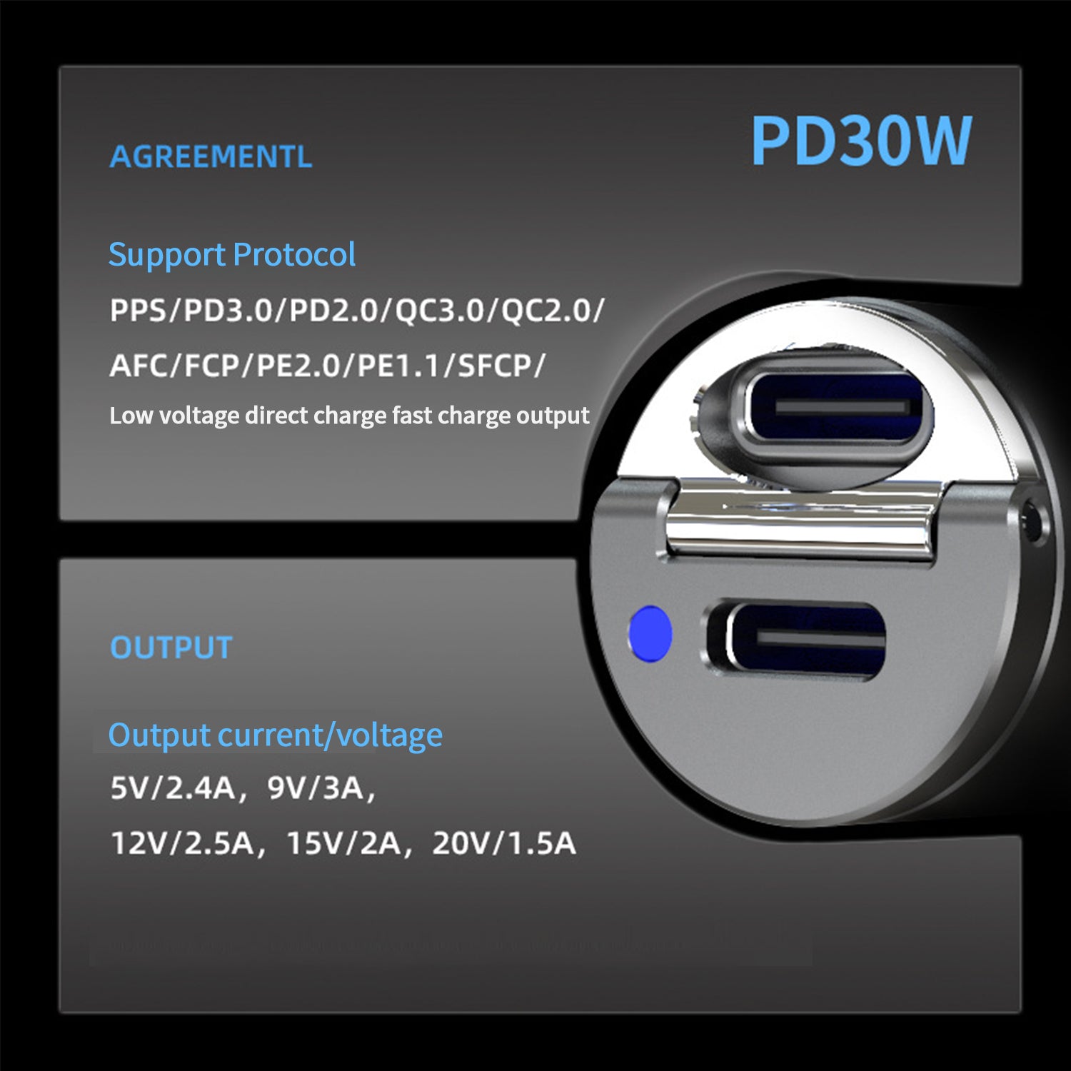 30W(2 Type-c ports) pull ring car charger
