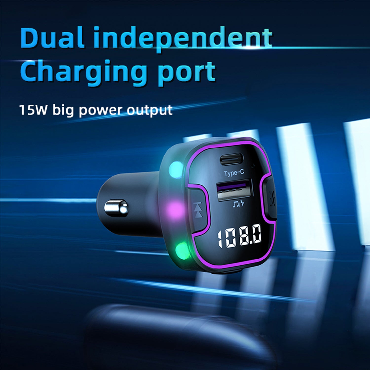 Car MP3 Bluetooth Player Audio Transmitter Car Fast Charging Adapter Compatible With iPhone 15 Series-Black