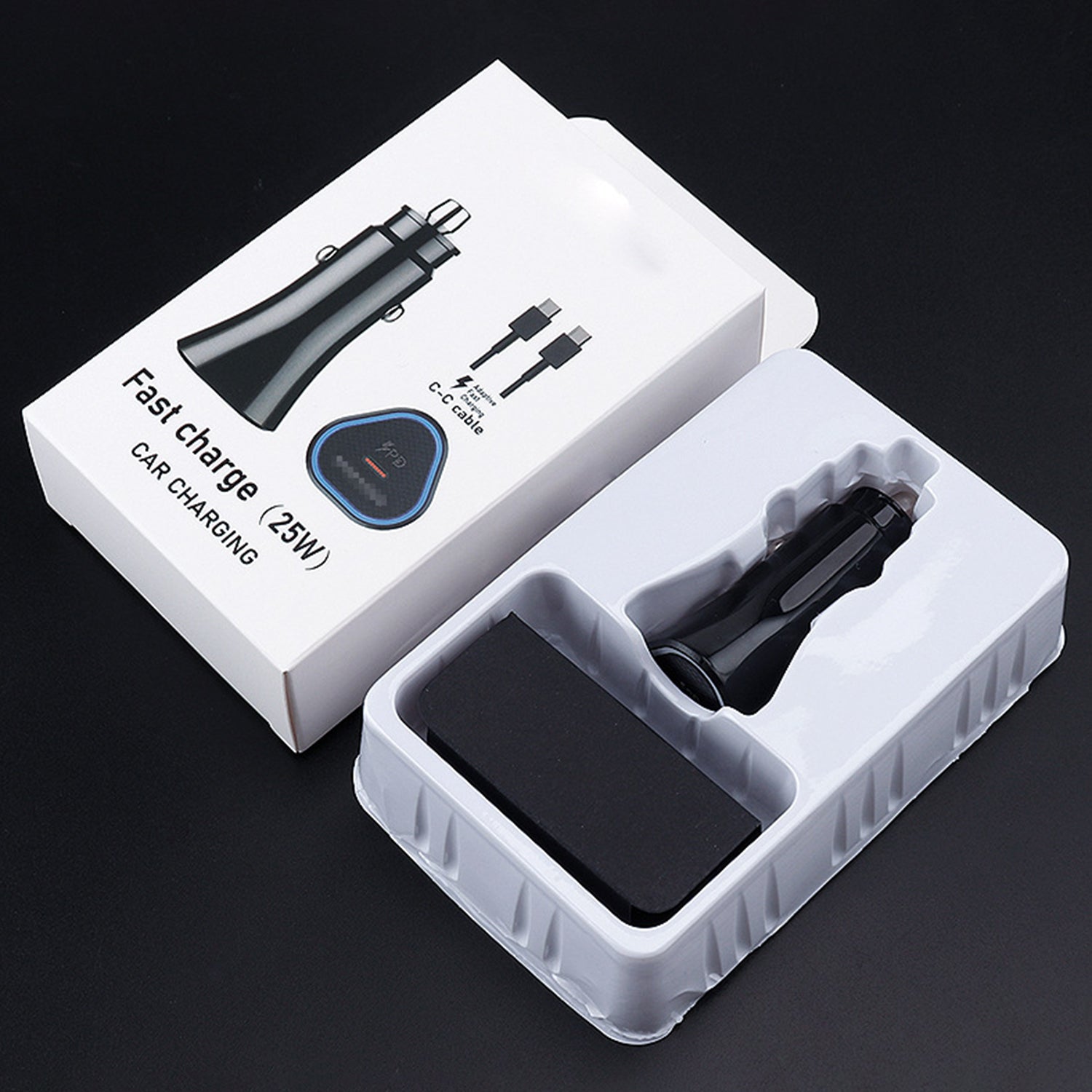 25W PD (Type-C＋Type-C）LED Lamp Light Car Fast Charge Compatible With iPhone 15 Series-Black
