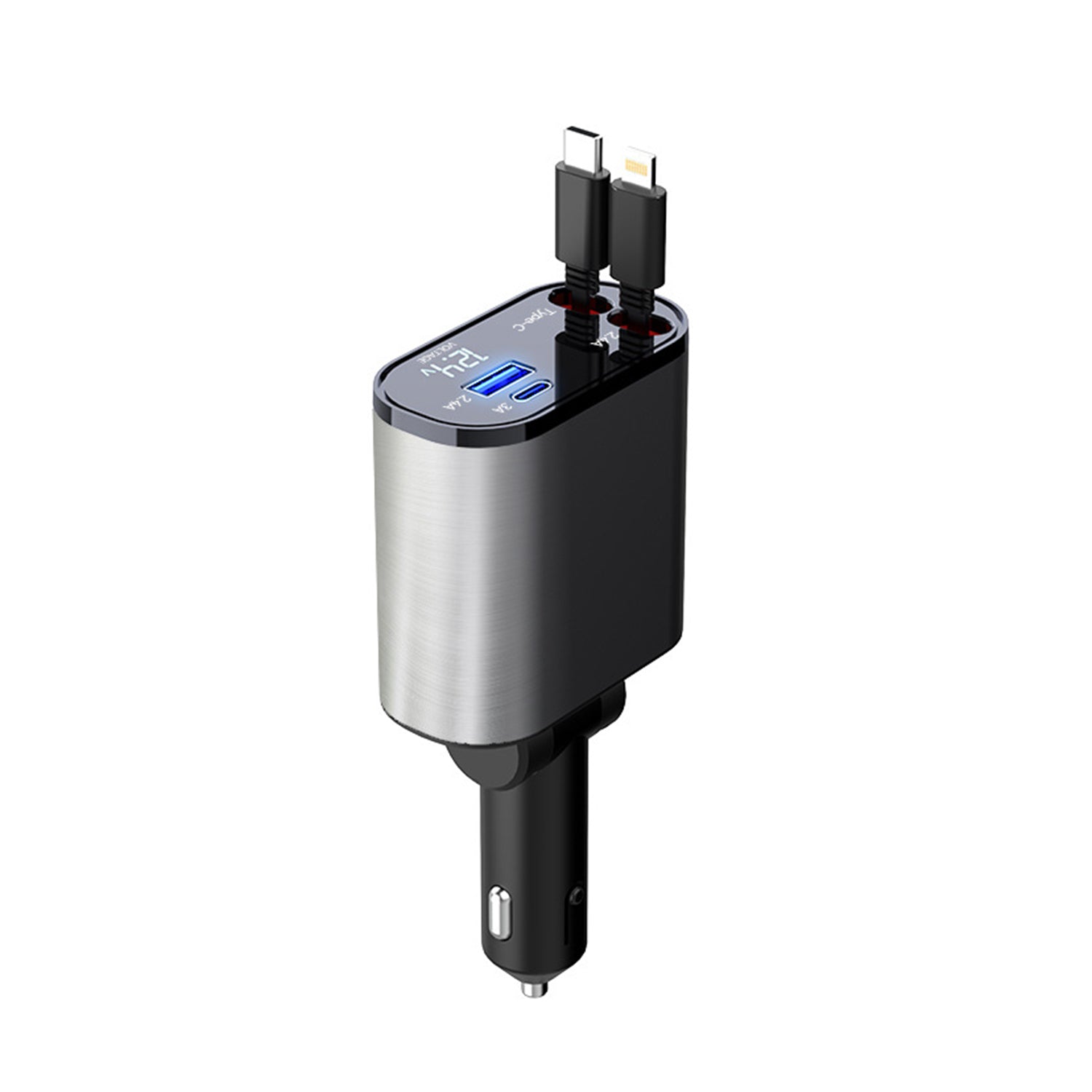 100w Type-C to Lightning Dual Port(USB＋Type-C）Car Fast Charge Cable Adapter Compatible With iPhone 15 Series-Black