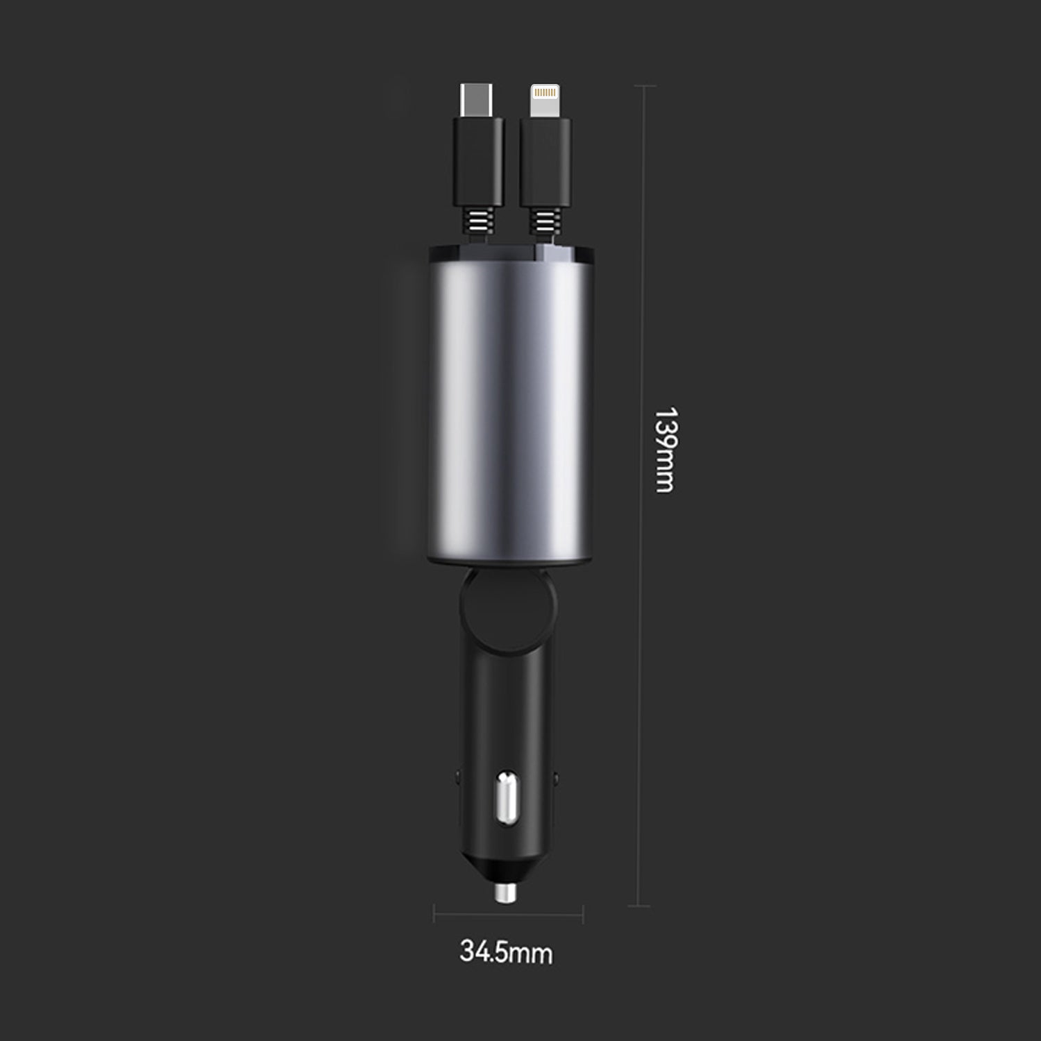 100w Type-C to Lightning Dual Port(USB＋Type-C）Car Fast Charge Cable Adapter Compatible With iPhone 15 Series-Black