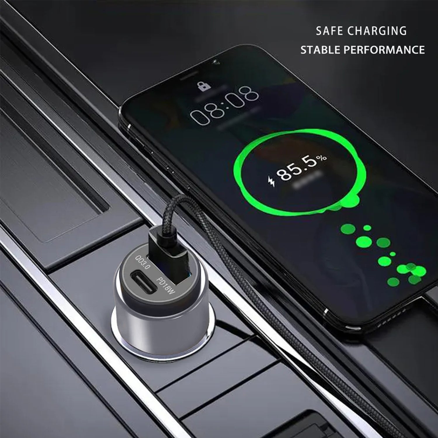 18W PD Type-C＋USB Multifunctional Universal Vehicle Car Fast Charging Adapter Compatible With iPhone 15 Series