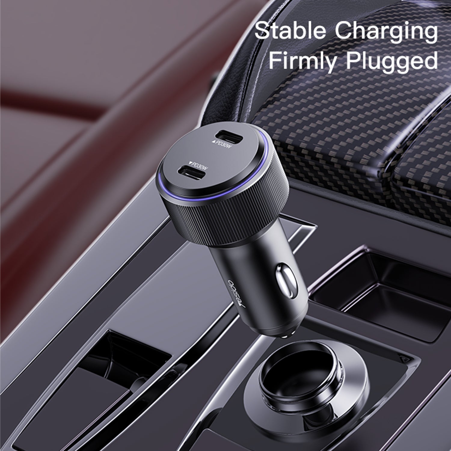 USB C 60W Car Charger, Dual Type C Car Fast Charging Adapter Compatible With iPhone 15 Series-Black