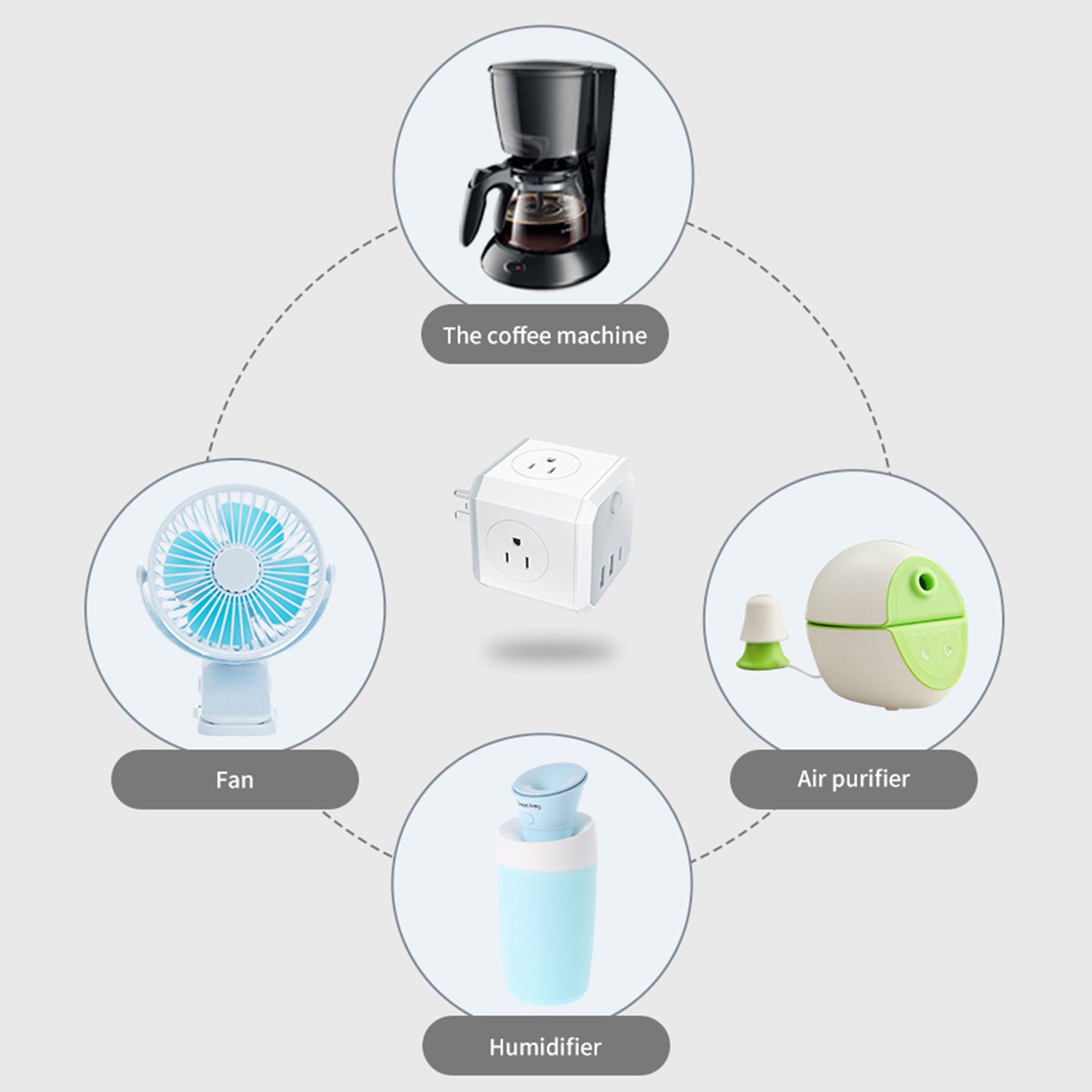 3 USB Ports 4-Sided Socket Power Fast Charging Adapter-White