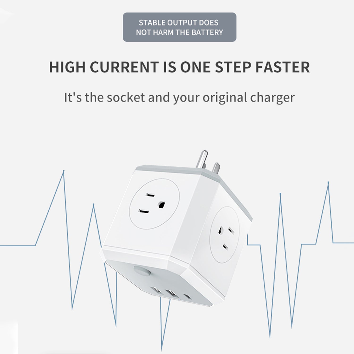 3 USB Ports 4-Sided Socket Power Fast Charging Adapter-White