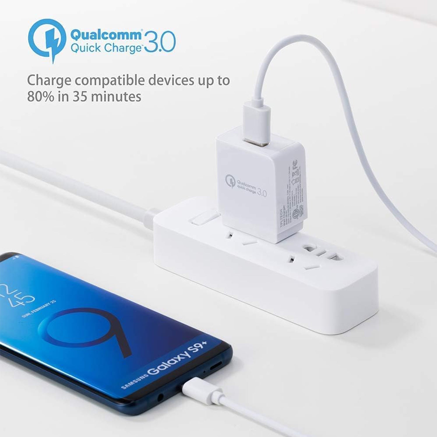 2.4A One-Port USB Fast Charging Wall Adapter for Phone, iPad, and Tablet- White
