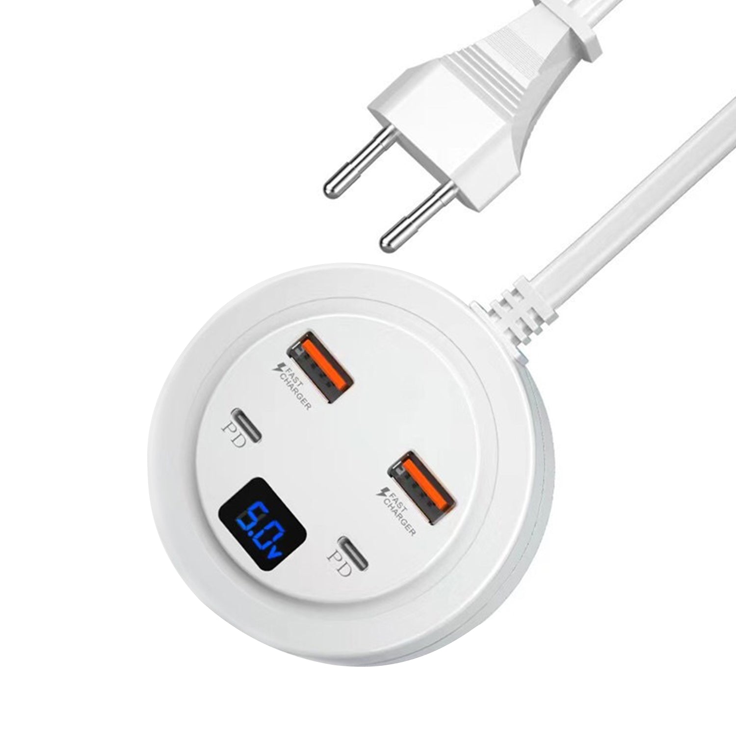 PD 20W Multi-Port Fast Charging Adapter High Speed Socket (2 USB + 2 Type-C) with LCD Voltage Display Compatible With iPhone 15 Series