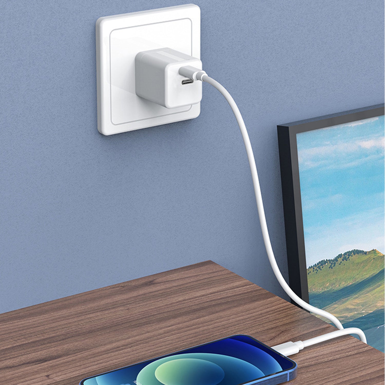 35W PD(2 Type-C ports)Gallium Nitride Folding design Fast Charging Adapter Compatible With iPhone 15 Series-White