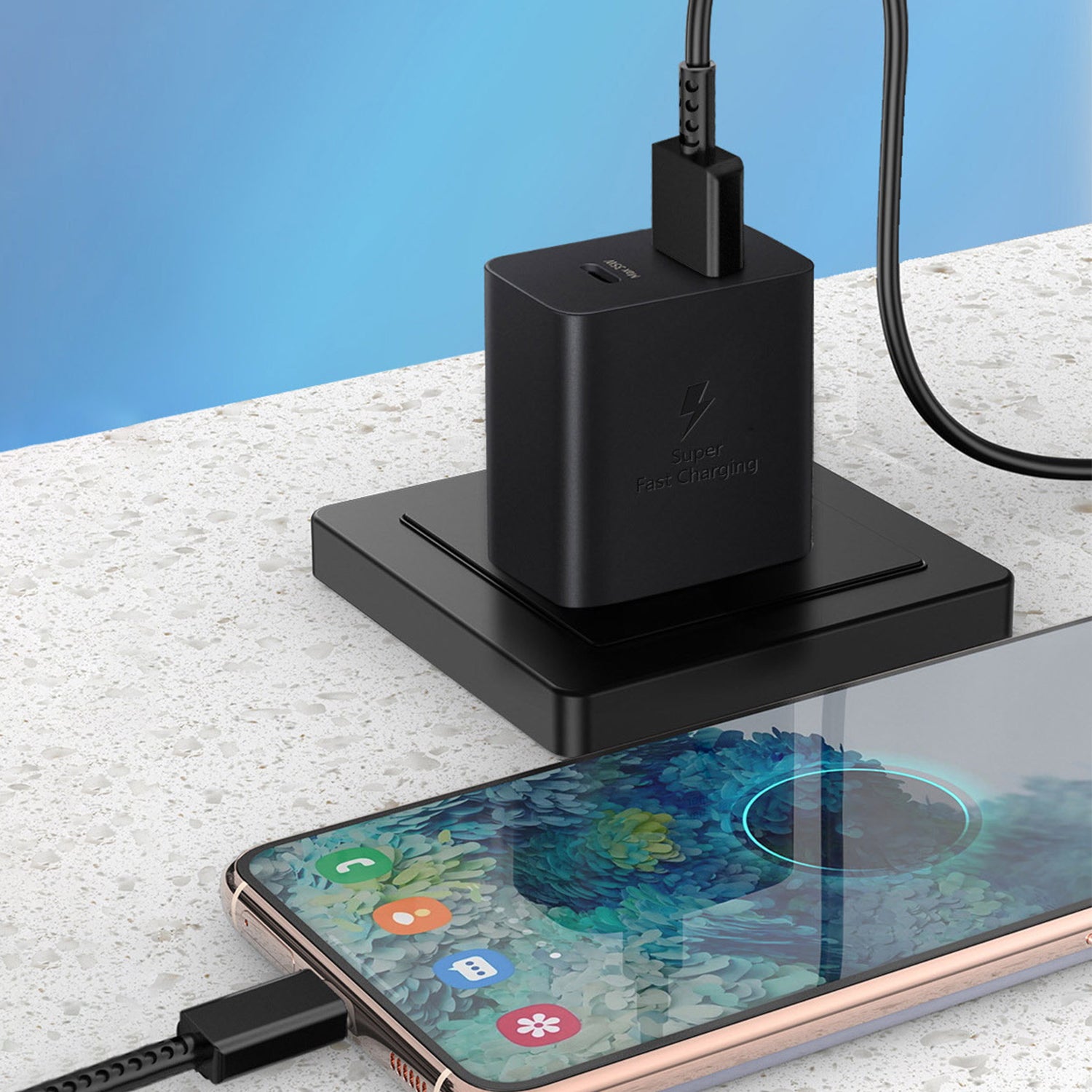 35W USB + Type-C Power Dual Port Fast Charging Adapter Compatible With iPhone 15 Series-Black