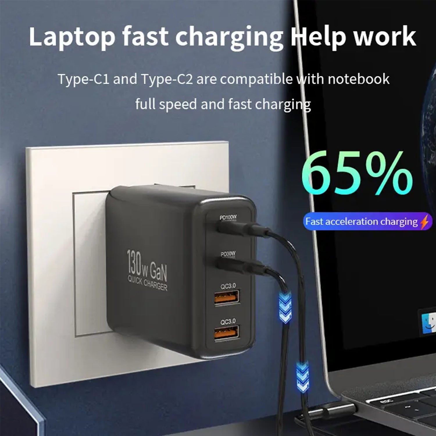USB-A＋Type-C PD 4 Multi-Port Charging 130w Gallium Nitride Charger USB-C Mobile Phone Fast Charging Adapter Compatible With iPhone 15 Series