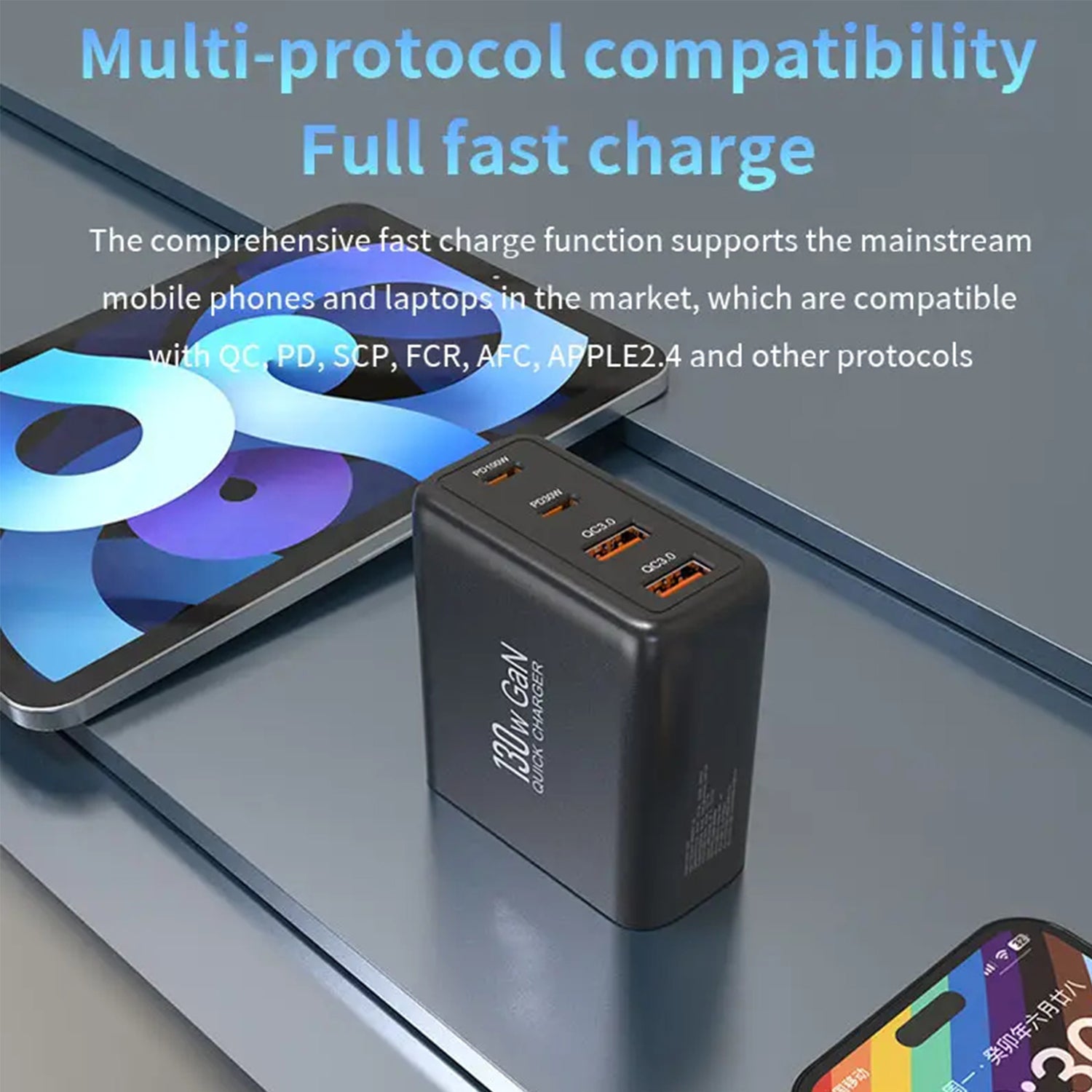 USB-A＋Type-C PD 4 Multi-Port Charging 130w Gallium Nitride Charger USB-C Mobile Phone Fast Charging Adapter Compatible With iPhone 15 Series