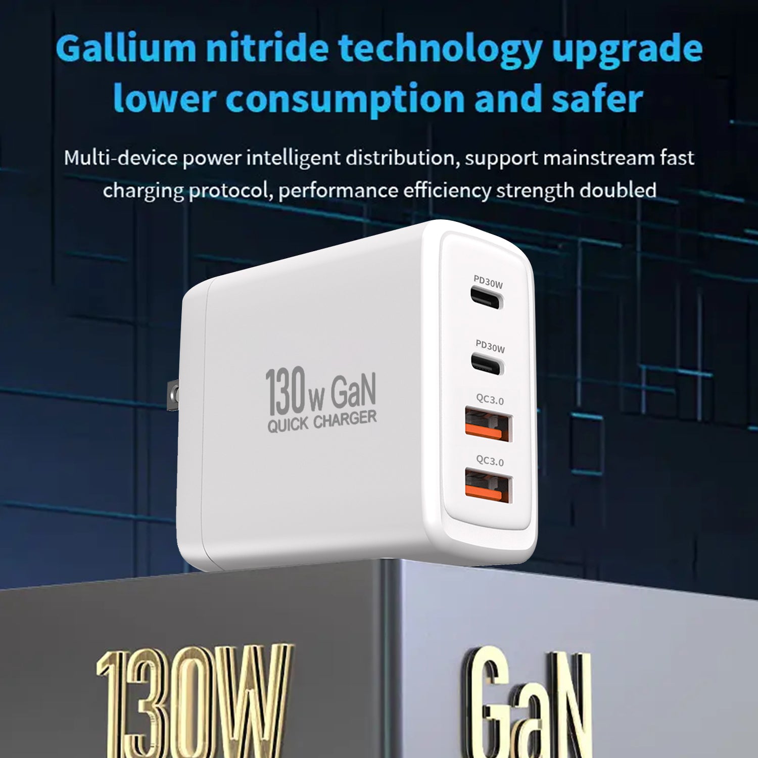USB-A＋Type-C PD 4 Multi-Port Charging 130w Gallium Nitride Charger USB-C Mobile Phone Fast Charging Adapter Compatible With iPhone 15 Series