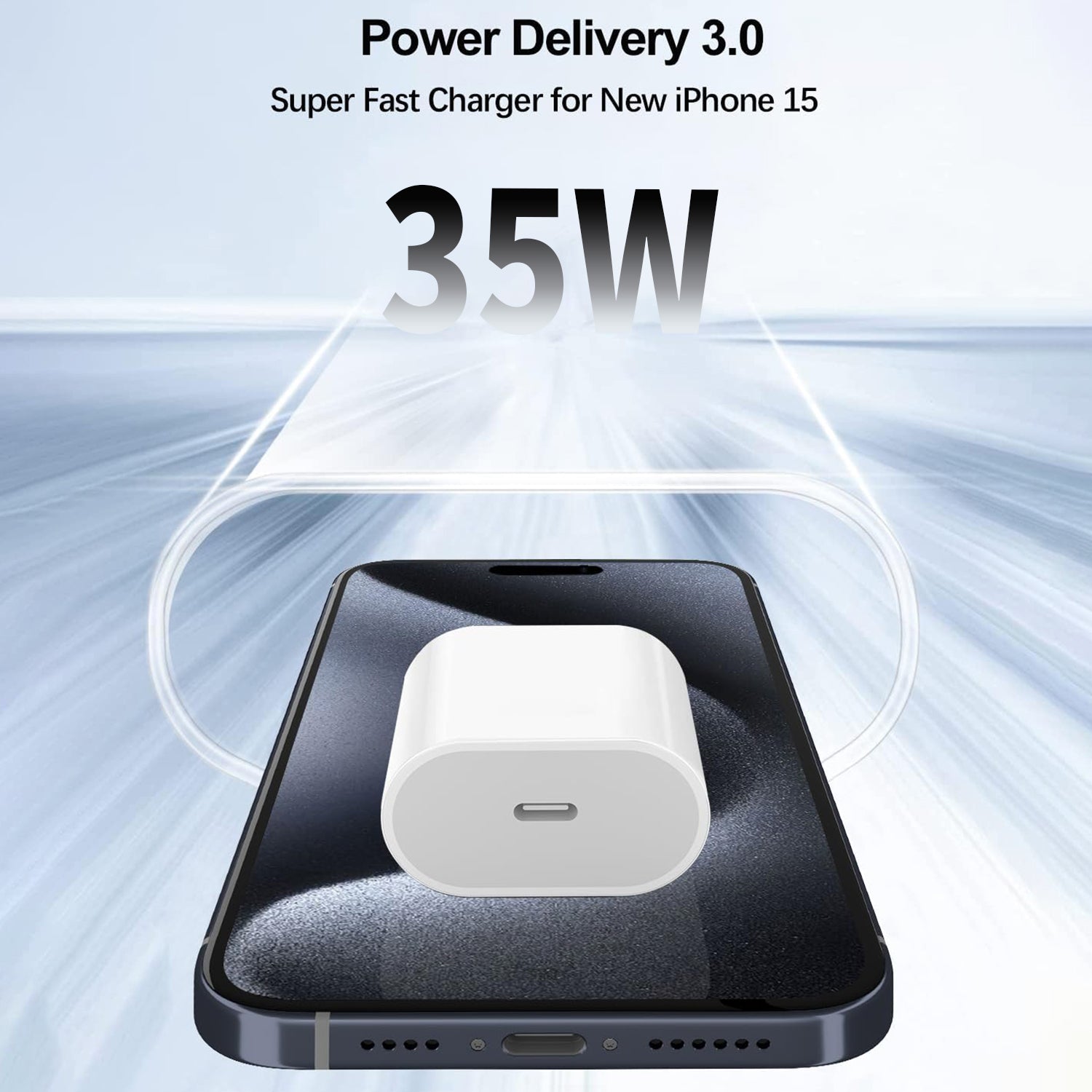 35W USB C Fast Charger for iPhone 15/15 Plus/15 Pro/15 Pro Max USB C to C Charging Cable-White