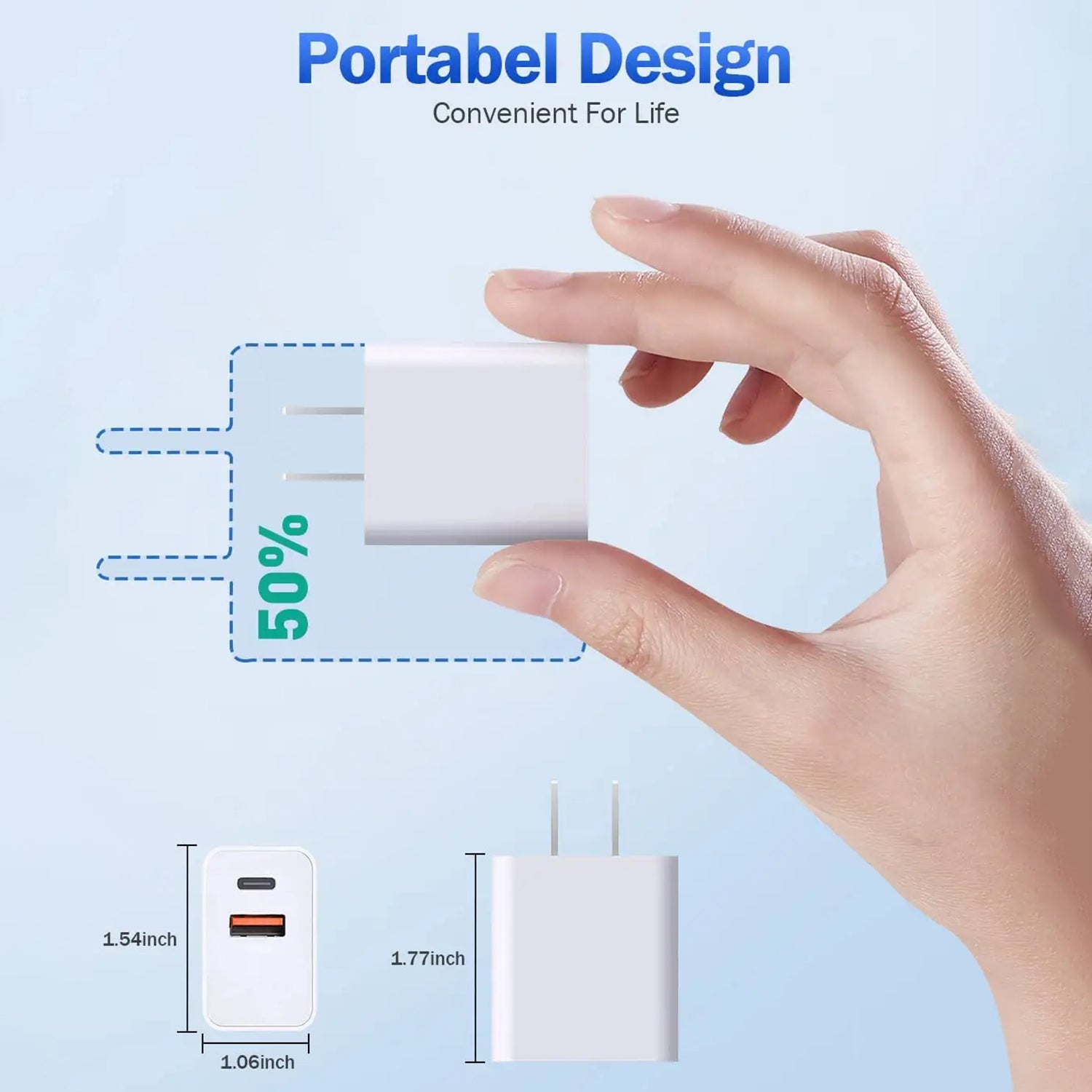 20W PD 2 Ports (USB3.0+TypeC )Quick Charger for iPhone13/12/11 and other Devices