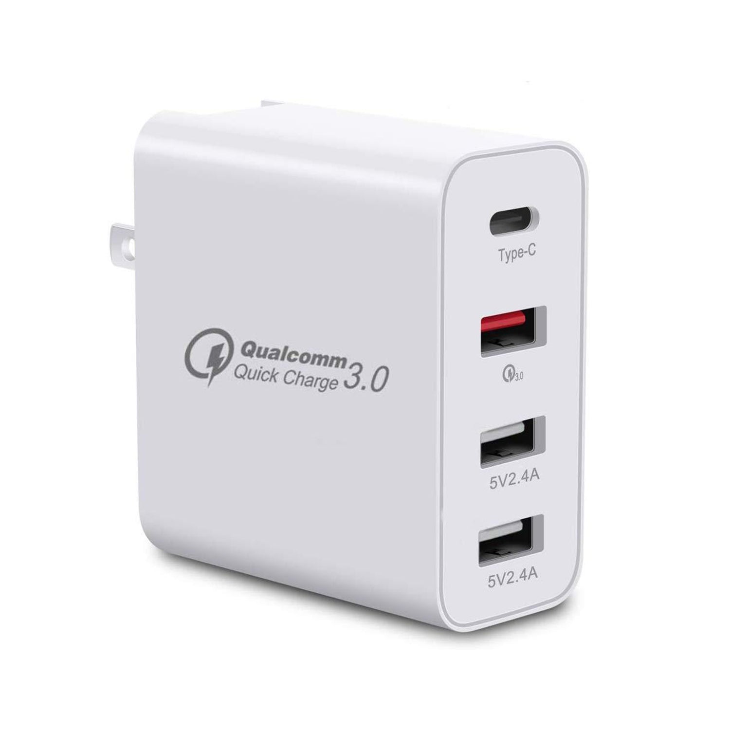 48W 4 Ports (3 USB3.0+TypeC )Quick Charger for iPhone 13/12/11 and other Devices