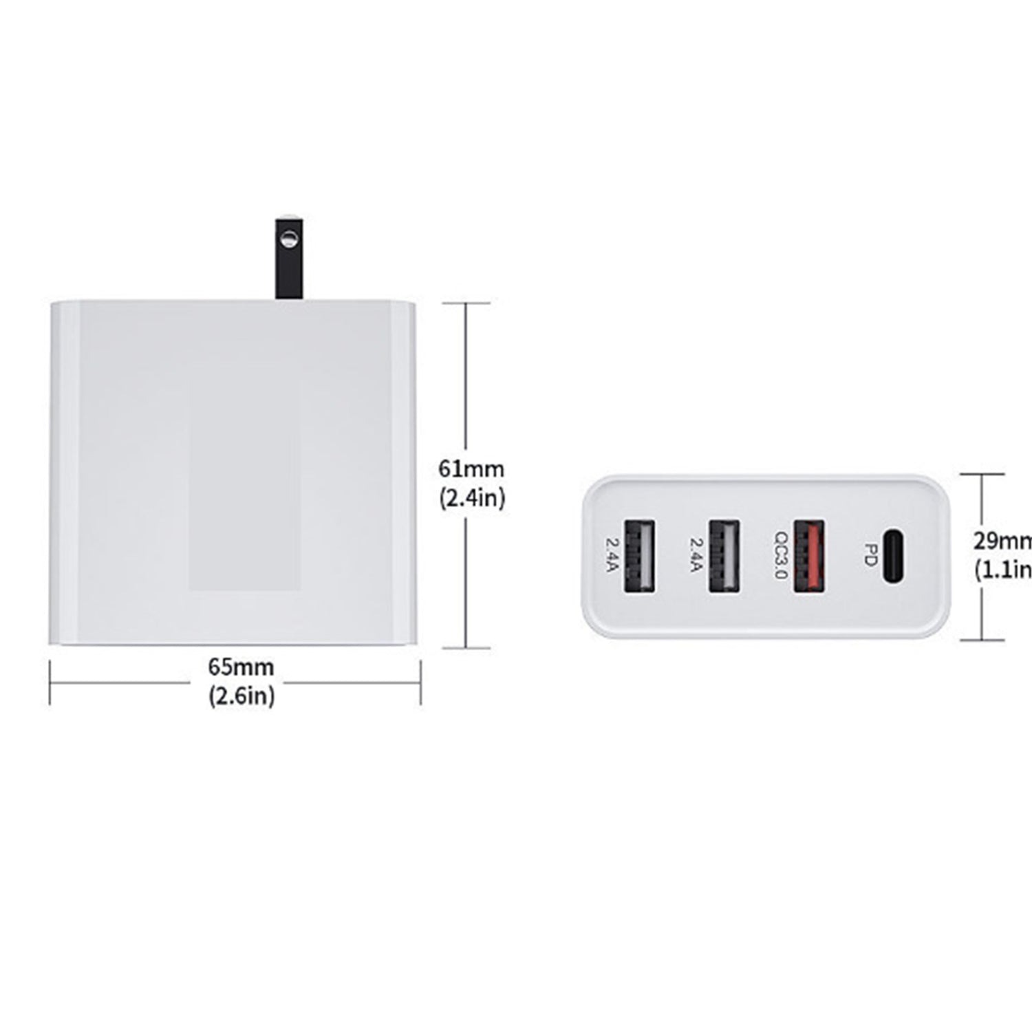48W 4 Ports (3 USB3.0+TypeC )Quick Charger for iPhone 13/12/11 and other Devices