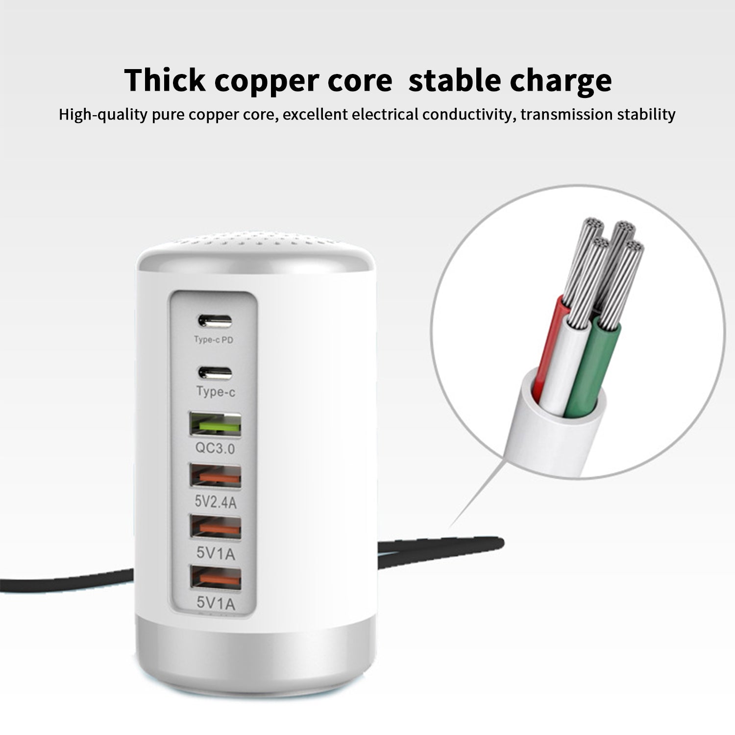 iSmart Multiple Port Fast Charging Station (PD Port+Type C Port+USB 3.0 +2.1A USB Port +1.0 USB Port)for iPhone 13/12/11/XR and other Devices