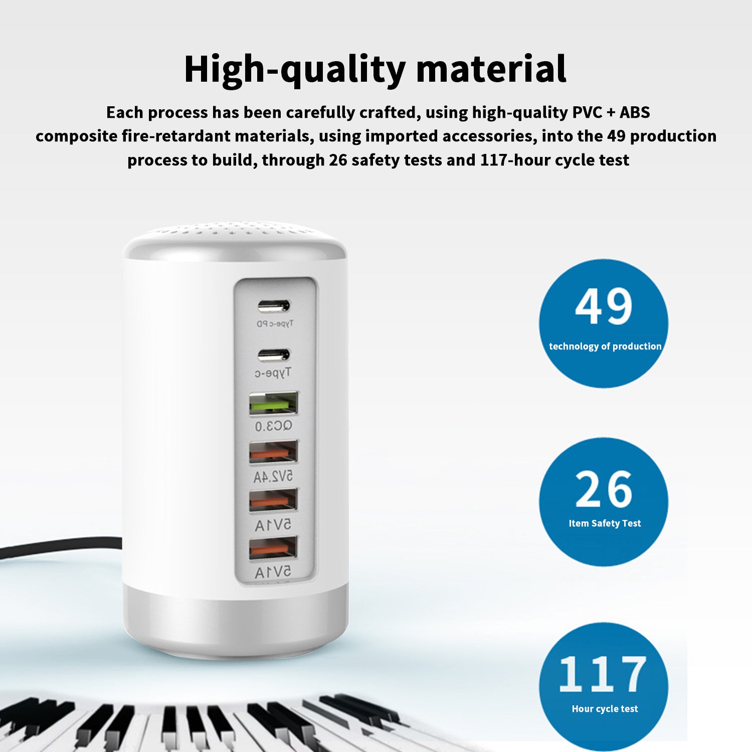 iSmart Multiple Port Fast Charging Station (PD Port+Type C Port+USB 3.0 +2.1A USB Port +1.0 USB Port)for iPhone 13/12/11/XR and other Devices