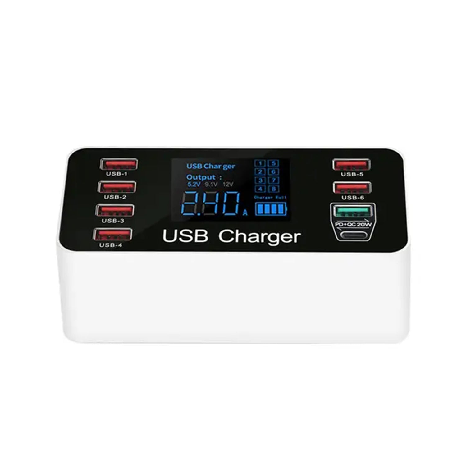 7USB/Type-C/QC3.0 intelligent charger with display