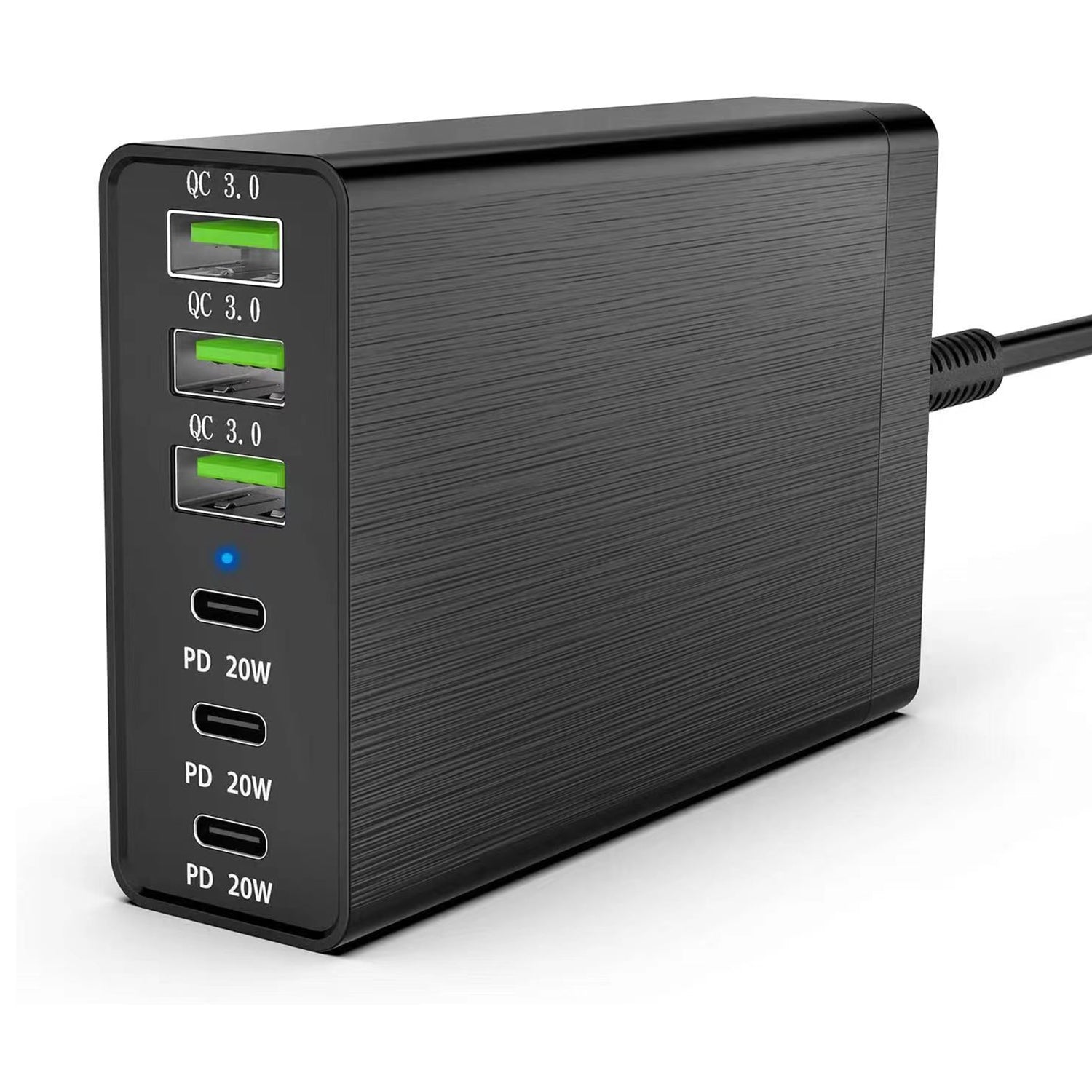 96W 6 Ports (3 USB3.0+3 Type-C )Quick Charger-Black