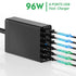 96W 6 Ports (3 USB3.0+3 Type-C )Quick Charger-Black