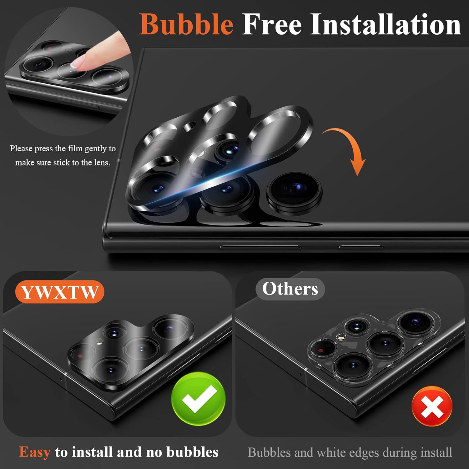 Samsnug Galaxy S24 Ultra Camera Tempered High Definition Camera Lens Protector-Black