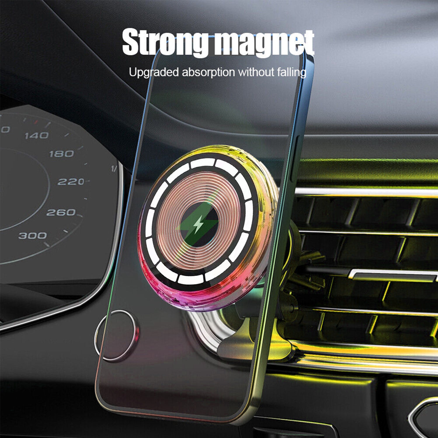 15W RGB Car Wireless Charger Magnetic Phone Holder Fast Charge Air Vent Phone Mount