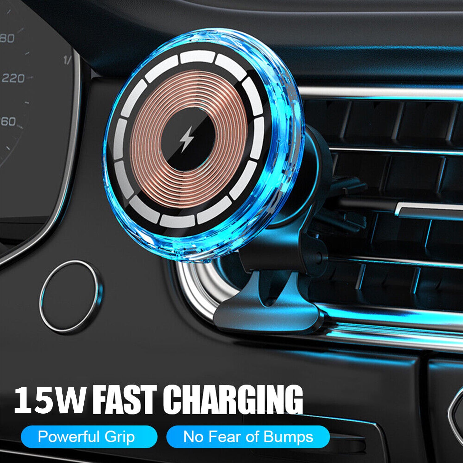 15W RGB Car Wireless Charger Magnetic Phone Holder Fast Charge Air Vent Phone Mount