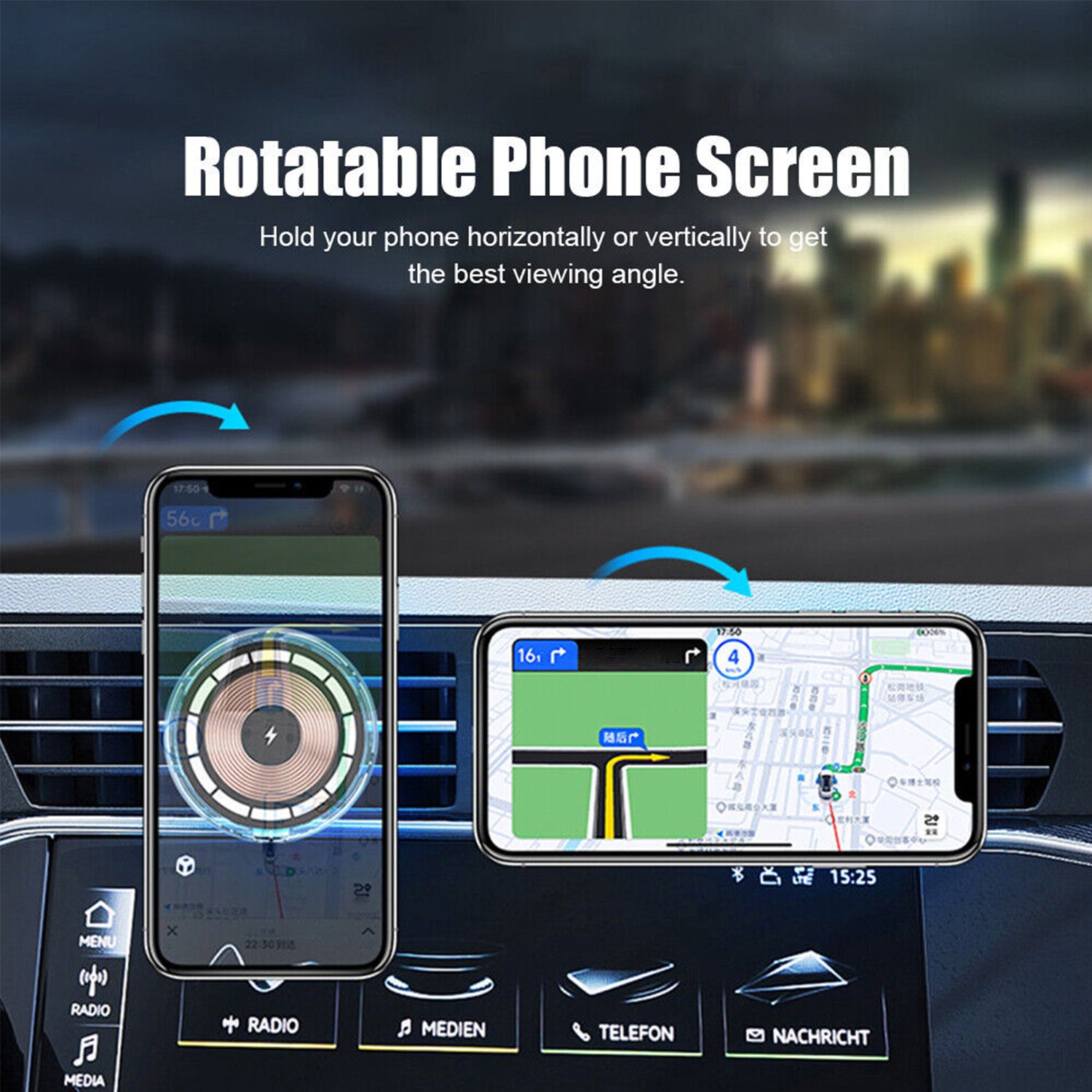 15W RGB Car Wireless Charger Magnetic Phone Holder Fast Charge Air Vent Phone Mount