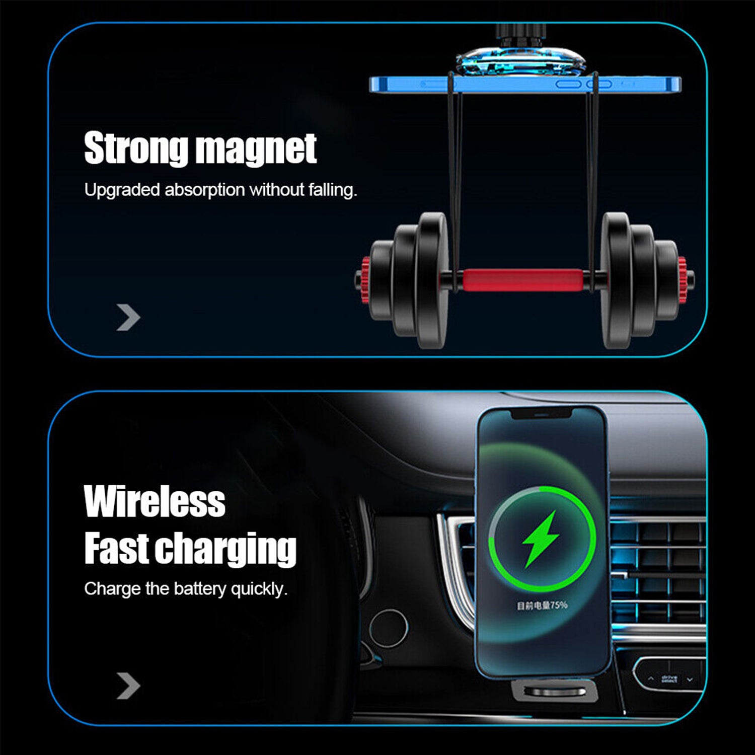 15W RGB Car Wireless Charger Magnetic Phone Holder Fast Charge Air Vent Phone Mount