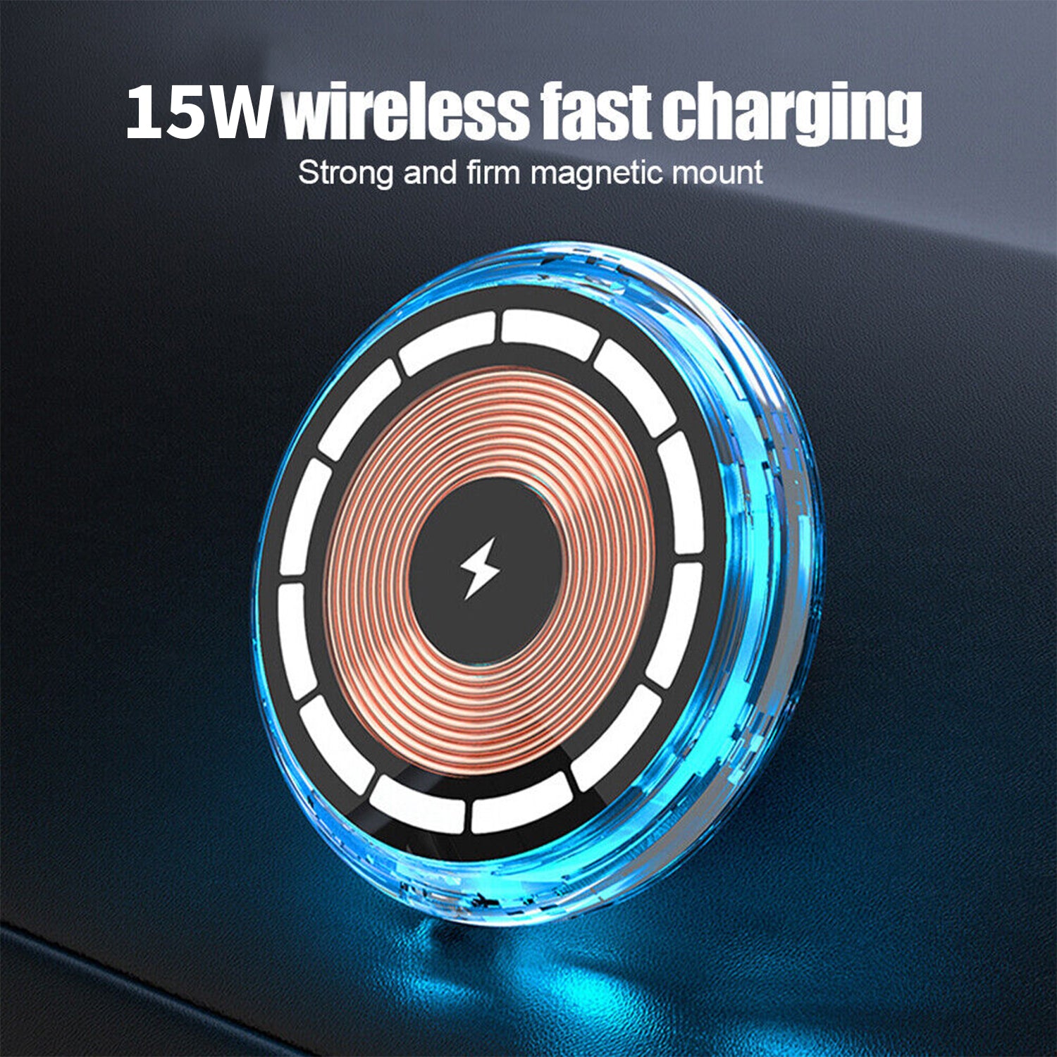 15W RGB Car Wireless Charger Magnetic Phone Holder Fast Charge Air Vent Phone Mount