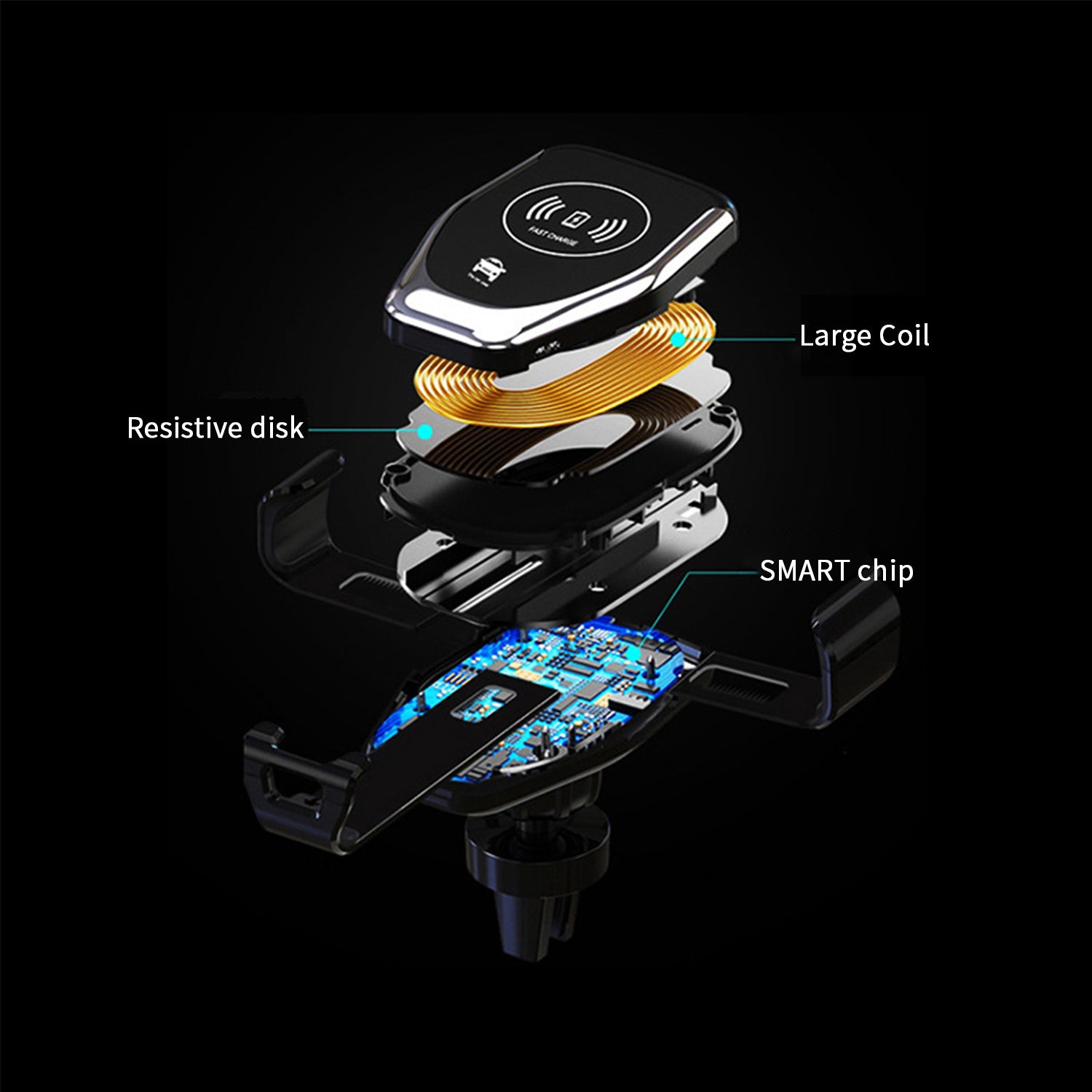 Car-mounted  wireless charger Smart inductive open close-Black