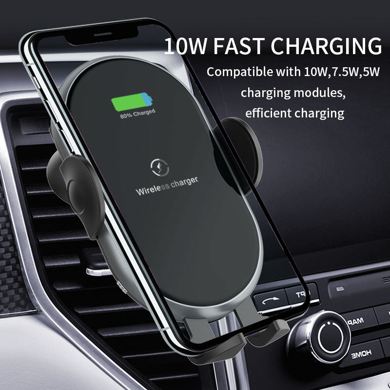 Car-mounted wireless charger Smart inductive open close，Removable bracket with sucker-Black
