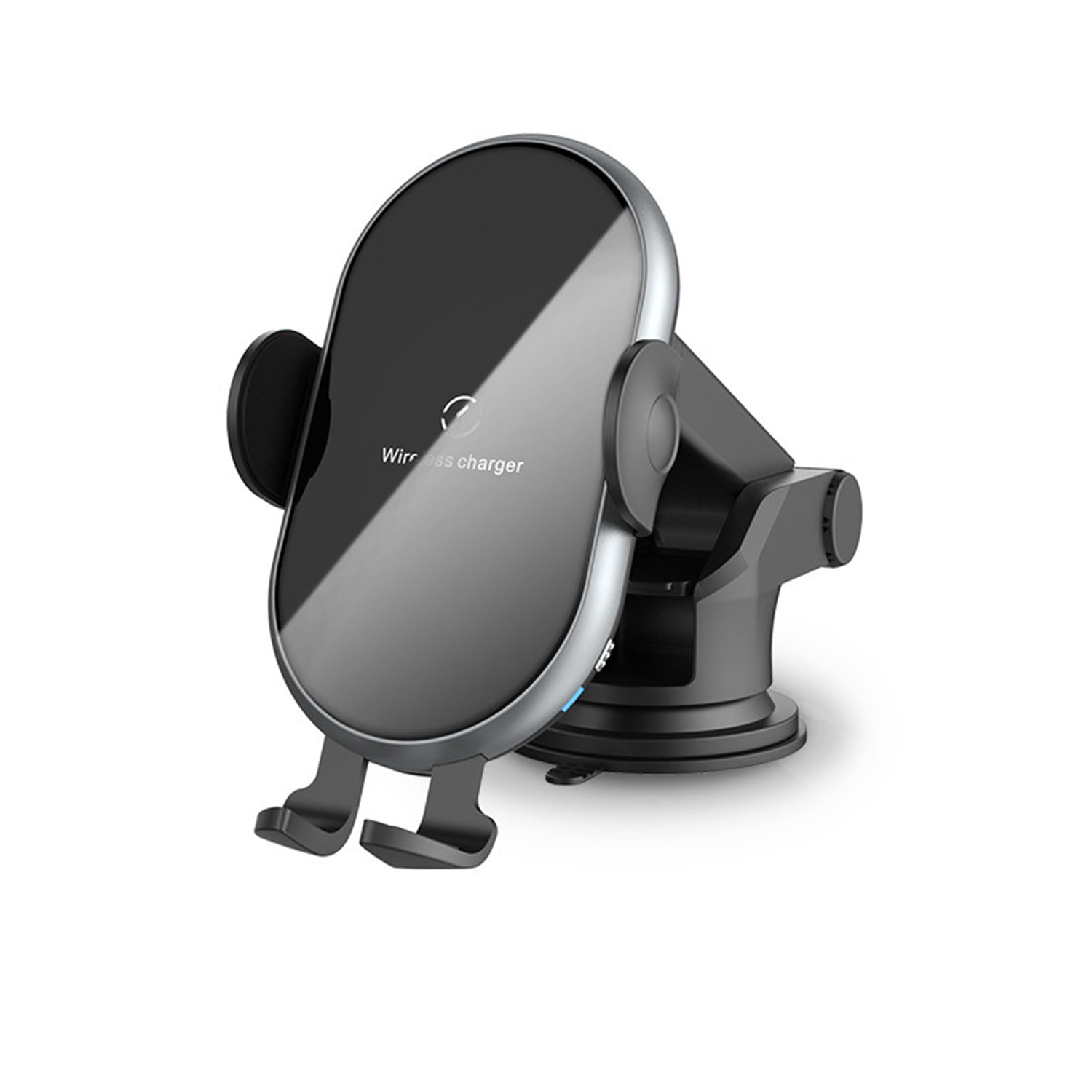 Car-mounted wireless charger Smart inductive open close，Removable bracket with sucker-Black