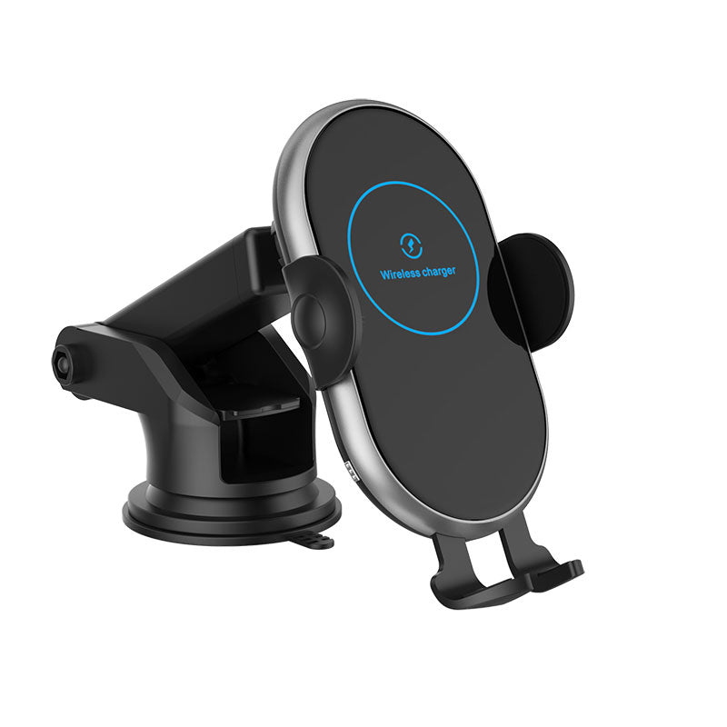Car-mounted wireless charger Smart inductive open close，Removable bracket with sucker-Black