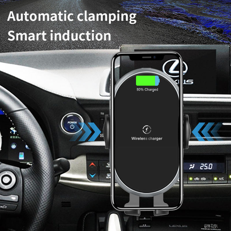 Car-mounted wireless charger Smart inductive open close，Removable bracket with sucker-Black