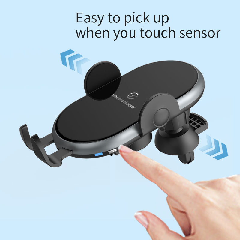 Car-mounted wireless charger Smart inductive open close，Removable bracket with sucker-Black