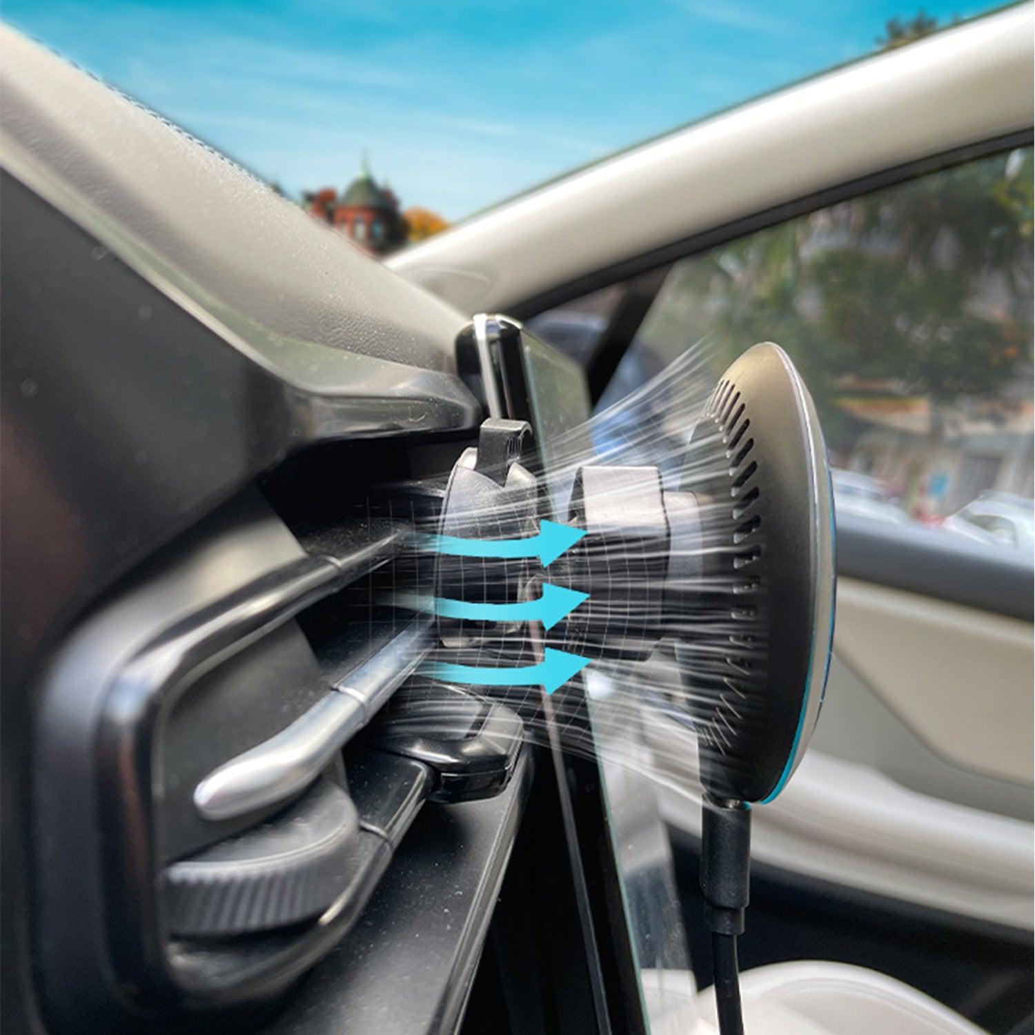 15W Car Magnetic Wireless Charger with Ambient Light Power Changer for Mobile