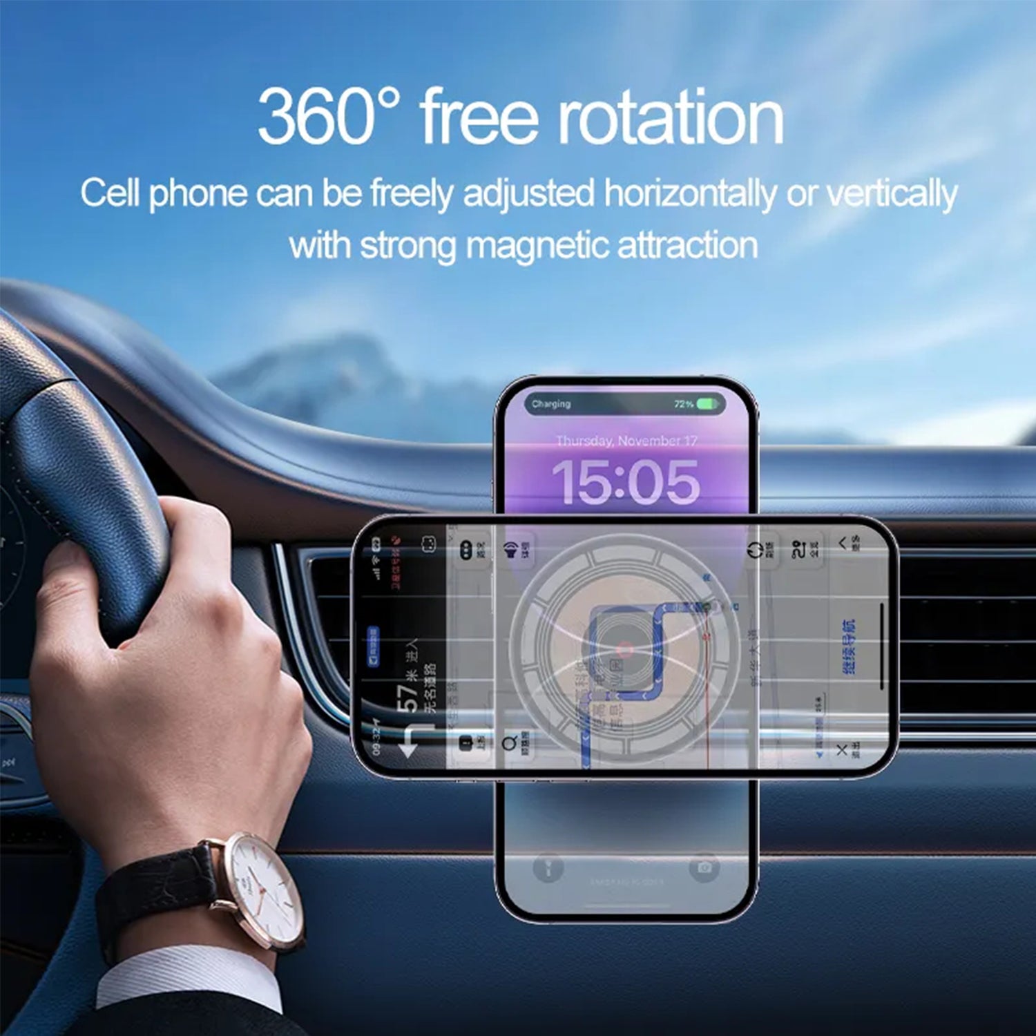 15W Magnetic Car Wireless Charger Phone Holder Stand for iPhone 15、14 13 12 Pro Max Mini Car Mount Chargers Fast Charging Station