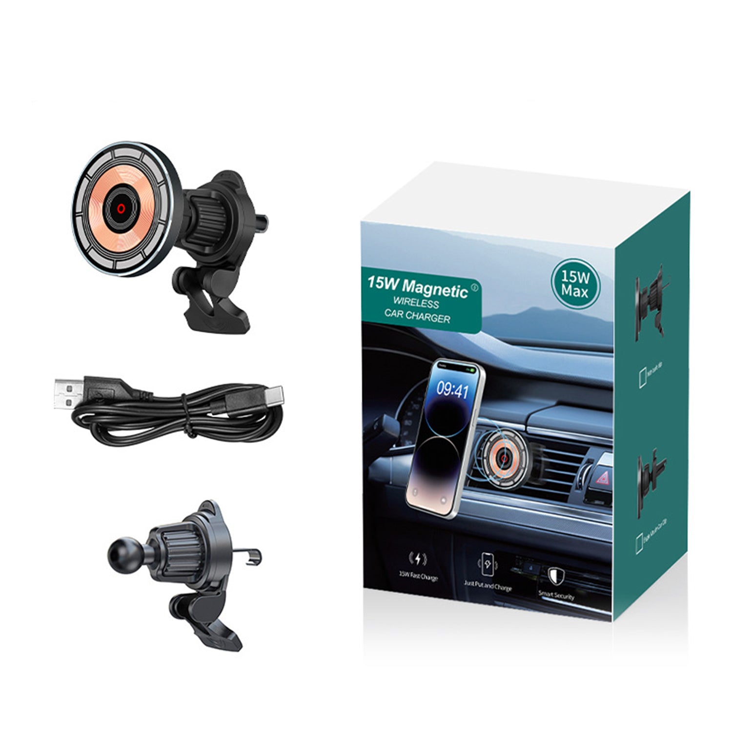 15W Magnetic Car Wireless Charger Phone Holder Stand for iPhone 15、14 13 12 Pro Max Mini Car Mount Chargers Fast Charging Station