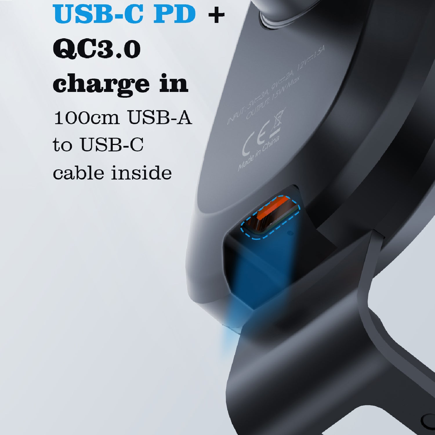 15W Car Suction Cup Mobile Phone Holder-Black