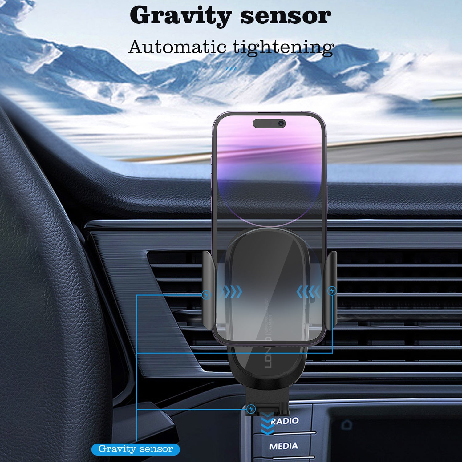 15W Car Suction Cup Mobile Phone Holder-Black