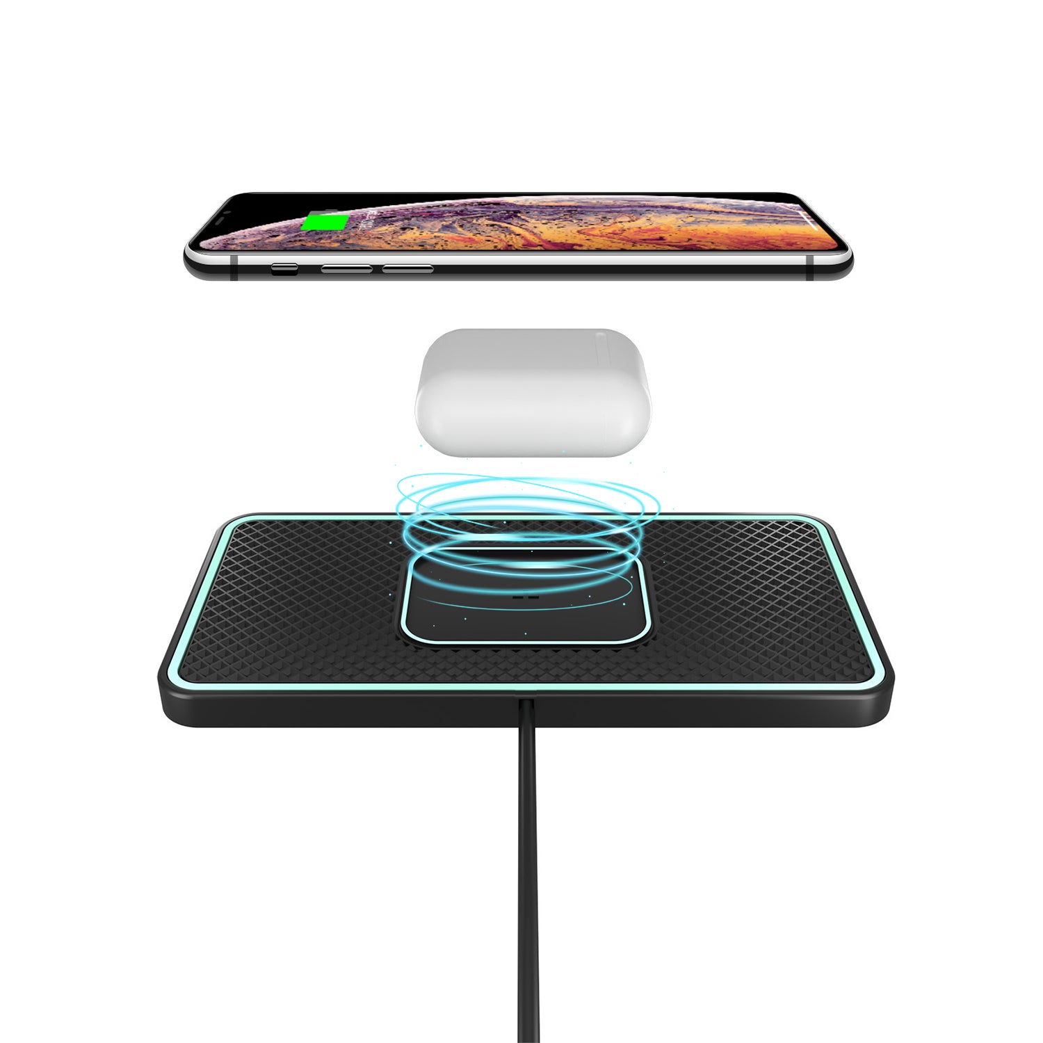 15W Car Fast Wireless Charger Silicone Pad Charging Launch Pad For Smartphone-Black