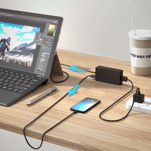 15V 2.58A 44W Power Supply Adapter Charger For Microsoft Surface Pro 3/4/5/6/7 - Black