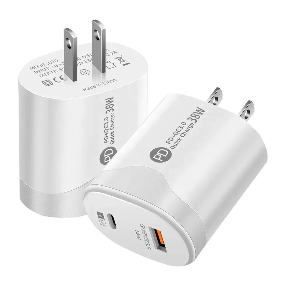 2in1 PD 38W (Type-C+Lightning）Fast Charge Adapter Compatible With iPhone 15 Series-White