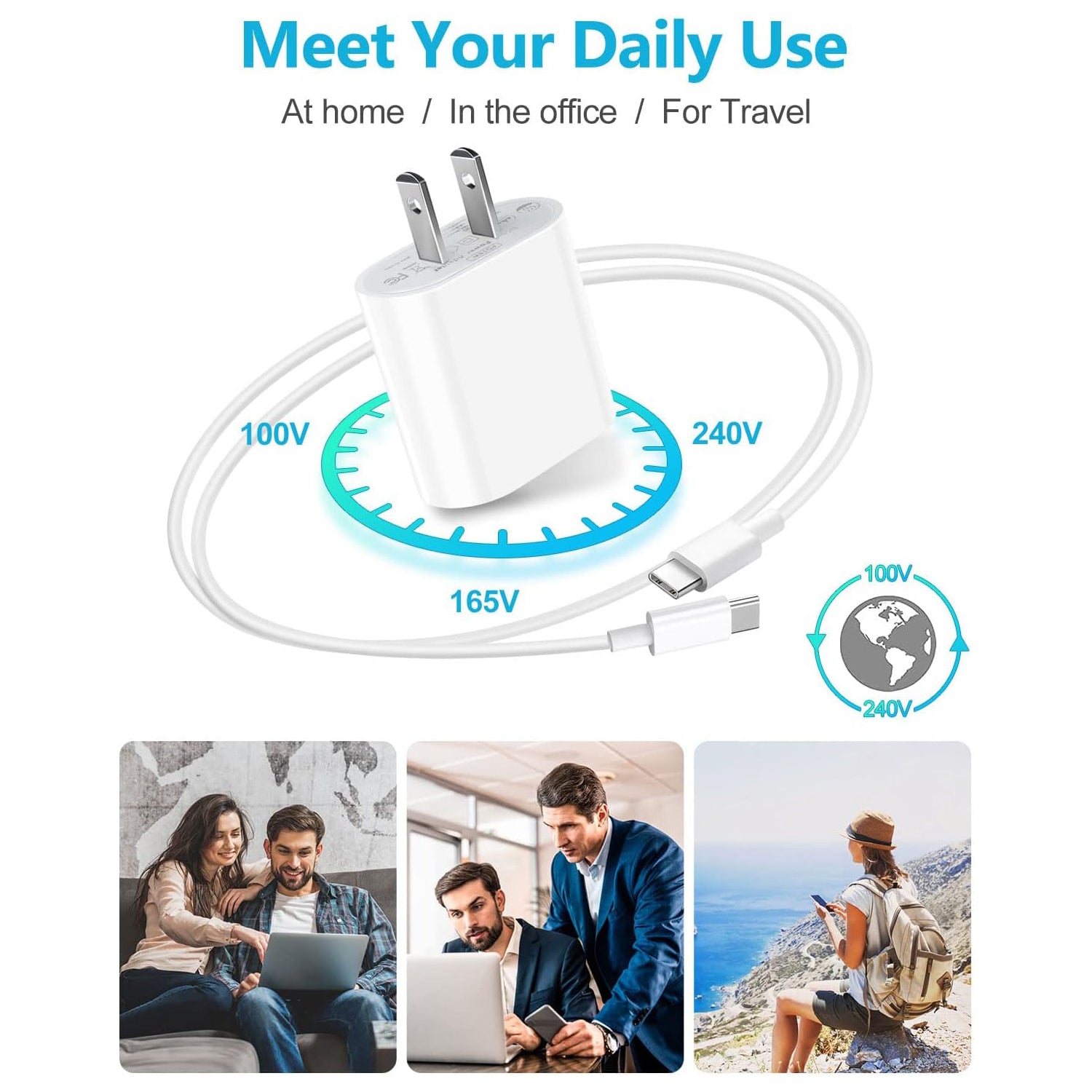 20W USB C Fast Charger for iPhone 15/15 Plus/15 Pro/15 Pro Max USB C to C Charging Cable-White