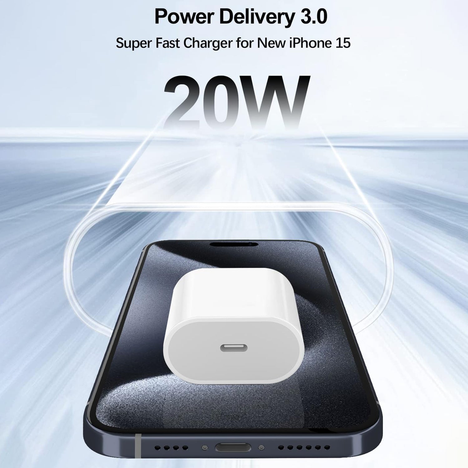 20W USB C Fast Charger for iPhone 15/15 Plus/15 Pro/15 Pro Max USB C to C Charging Cable-White