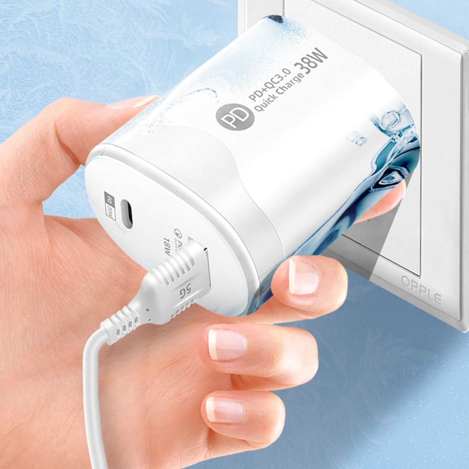 2in1 PD 38W (Type-C＋Type-C）Fast Charge Adapter Compatible With iPhone 15 Series-White