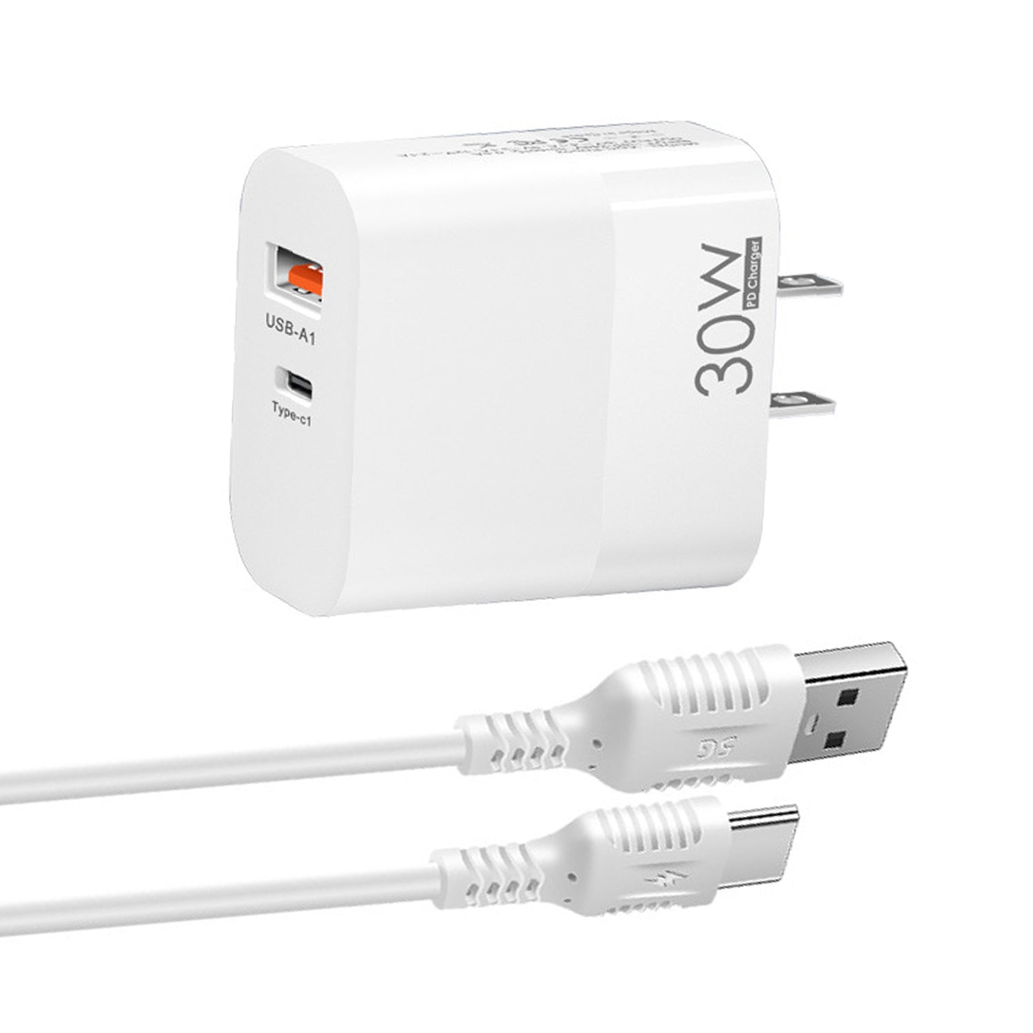 30W USB-A to Type-C Dual Port (USB-A+ PD Type-C) Multifunctional Fast Charge Adapter Compatible With iPhone 15 Series-White