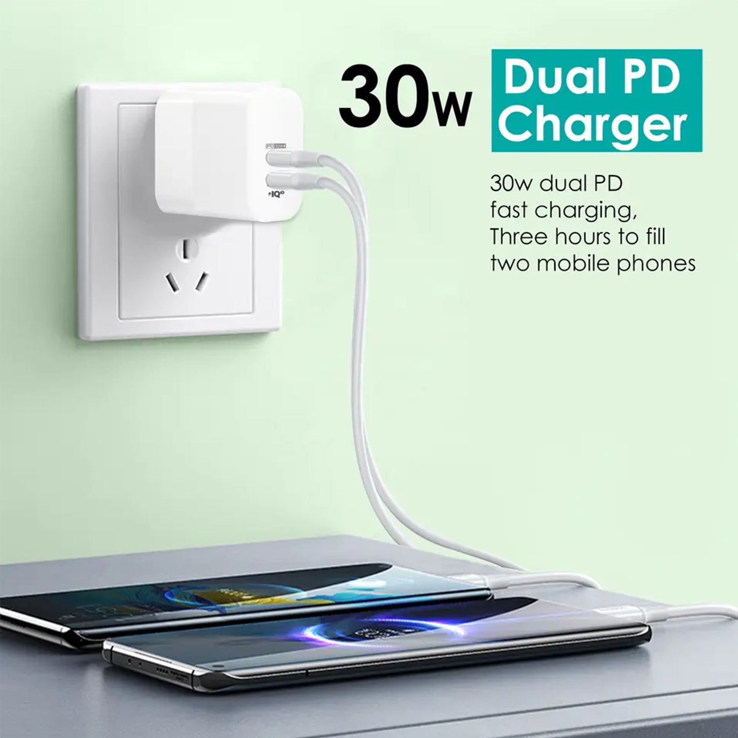 30W USB-A to Type-C Dual Port (USB-A+ PD Type-C) Multifunctional Fast Charge Adapter Compatible With iPhone 15 Series-White